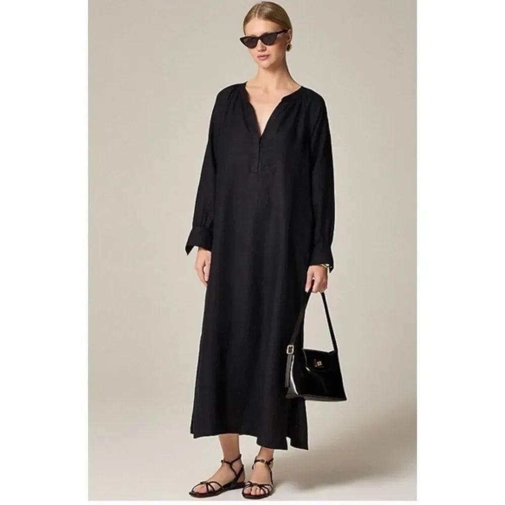 NWT J.Crew Cabana dress in linen Black Size XS Resort Minimalist